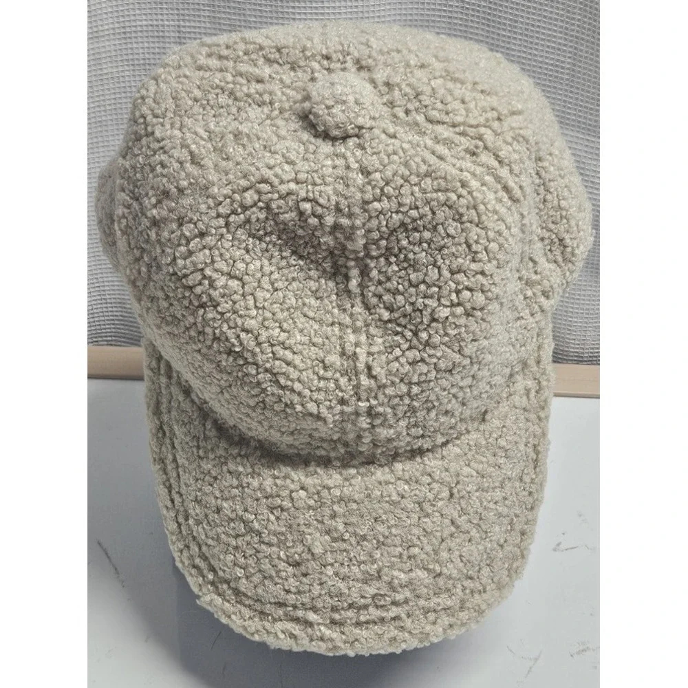 NWT Van Palma Anthropologie Muse Fuzzy faux fur baseball Cap ivory o/s